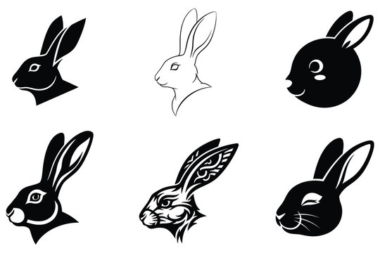 Extensive collection of black rabbit graphics including side profiles, stylized, and tribal designs