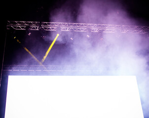 empty white board with copy space and stage lights - banner for music festival