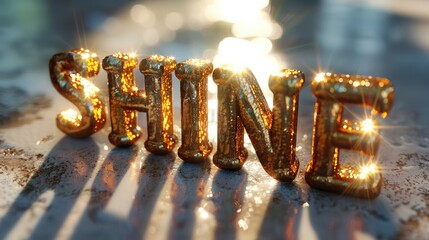 A word written 'shine' in golden colors