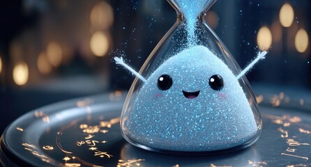 Cute, glittery sand timer with happy face