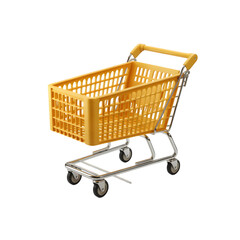 Bright yellow shopping cart ready for your customers' next purchase, symbolizing convenience and retail success.