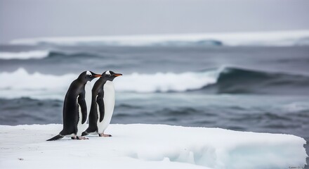 Obraz premium Penguin Pair on Ice Cliff