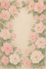 Obraz premium Elegant camellias create a delicate frame on a vintage textured background, offering copy space for text or design