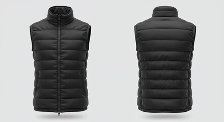 Modern Black Puffer Vest: Front & Back Views