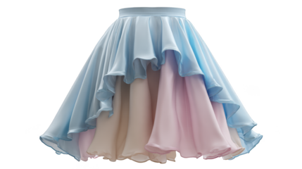 A stylish and fashionable garment featuring a beautiful and vibrant color scheme this chic skirt blends delicate pink and serene blue hues creating a modern and elegant piece of apparel.