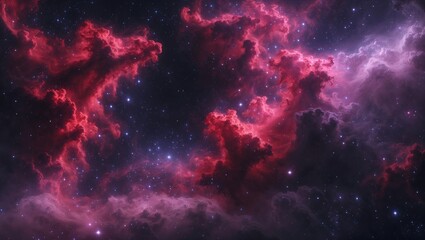 Fiery Red Nebula Clouds Illuminated in Deep Space