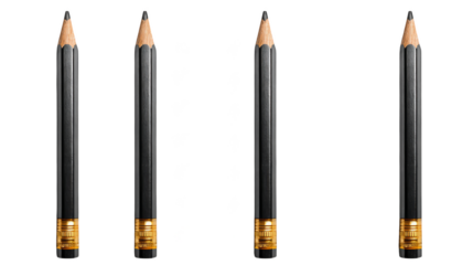 A detailed macro photograph of three sharpened wooden pencils with elegant gold trims and dark graphite tips arranged neatly for artistic or educational purposes on a clean surface.