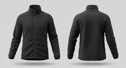 Blank Black Fleece Jacket Mockup: Front & Back Views