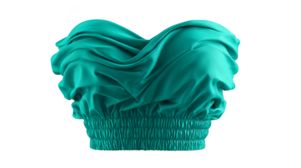 Crumpled teal fabric mockup of a strapless top.