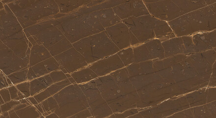 Detailed abstract brown marble stone background with intricate golden veining creating a textured surface, suitable for architectural visualization and designs applications, and visual effects.