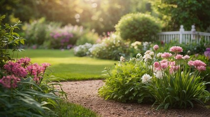 Beautiful Garden with Blurred Summer Background – Soft Focus Free Space for Text