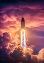 Obraz premium 夕焼け宇宙船発進