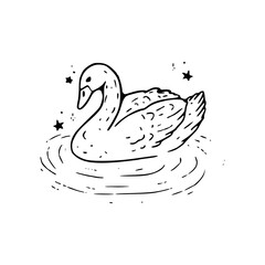 cute swan sketch with water and stars
