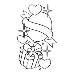 cartoon birthday gift and balloon with sparkles