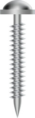 Realistic metallic screw featuring helical threads and a domed head, representing construction and DIY projects, isolated on a transparent background for versatile design use