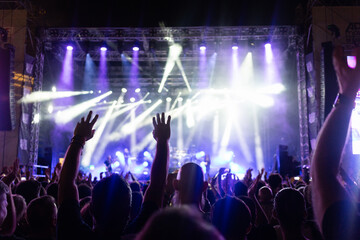 crowd having fun at concert summer music festival