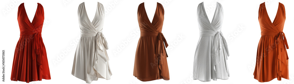 Poster a vibrant and colorful collection of five distinct dresses each showcasing a unique style and hue di