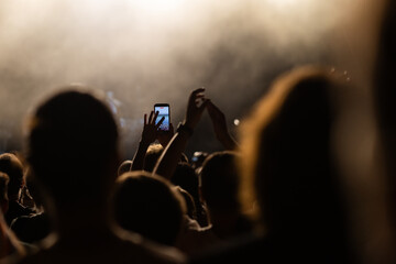 crowd having fun at concert summer music festival