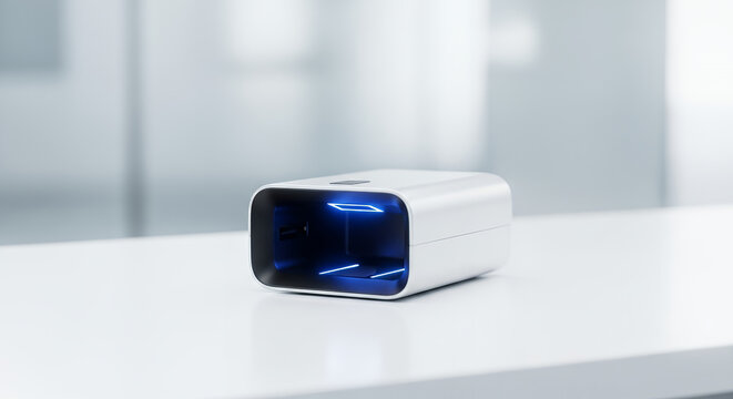 Bright sterile scene with biometric scanner placed on a white surface - Powered by Adobe