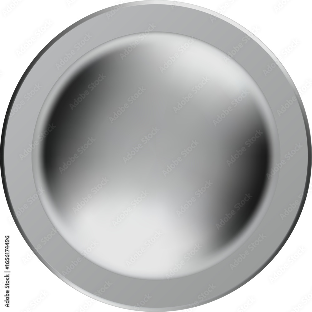 Poster silver round button on transparent background forming a convex shape, perfect for web design, applic