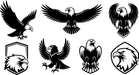 Set of Detailed Bald Eagle Logos and Emblems