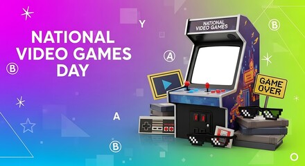 National Video Games Day Illustration with Arcade and Fun Design Elements