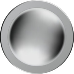 Silver round button on transparent background forming a convex shape, perfect for web design, applications, interfaces and other digital projects