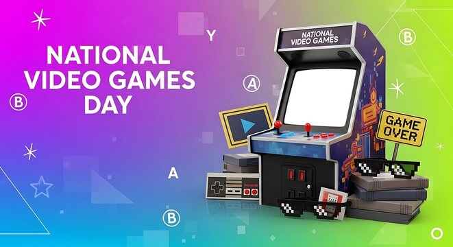 National Video Games Day Illustration with Arcade and Fun Design Elements