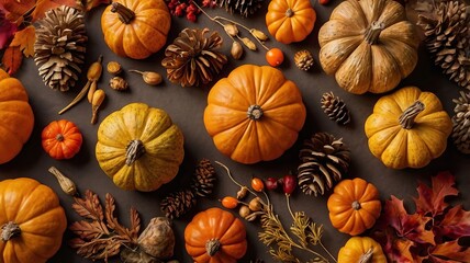 Warm Fall Flat Lay with Seasonal Decor and Ample Copy Space