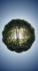 球体の中の森：光と影の3D幻想