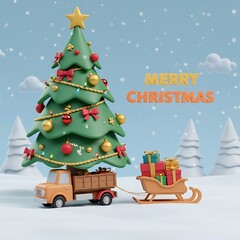 クリスマスの贈り物、3Dで描く冬景色