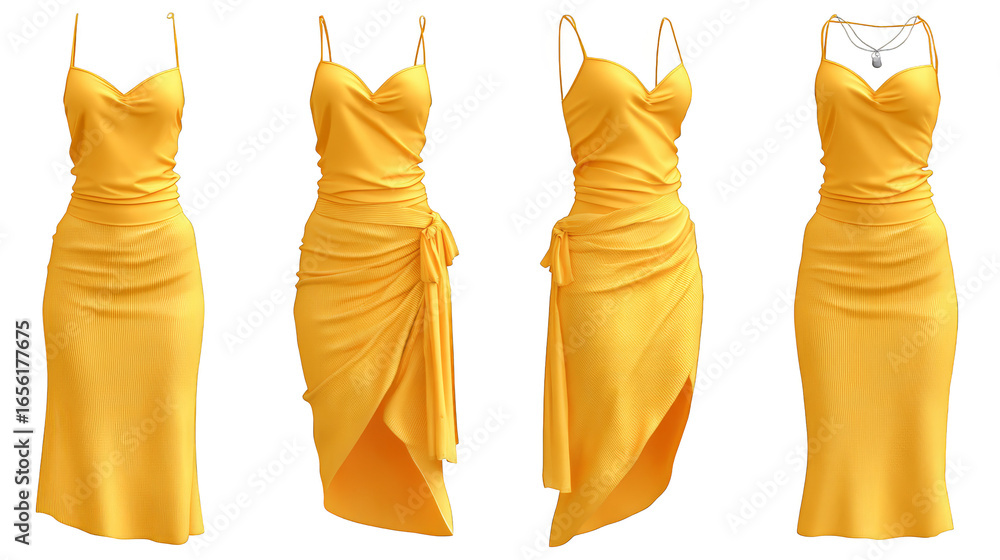 Poster a vibrant and colorful collection of three beautiful dresses displayed side by side showcasing a stu