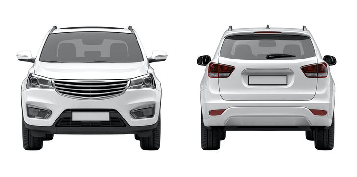 silver car font and back view isolated on transparent background, cutout