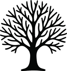 Stylized silhouette of a mature tree with spreading branches against a transparent background
