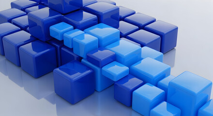 Obraz premium pile of blue 3D cubes and cylinders