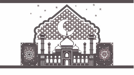 Fototapeta premium Illustration of a mosque with a crescent moon and stars in a decorative islamic design style art | editable eps vectors silhouette