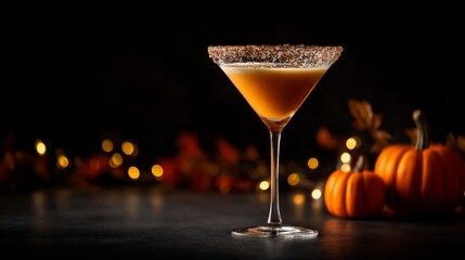Halloween Party Banner Concept. Alcoholic witch creepy orange cocktail in beautiful glass