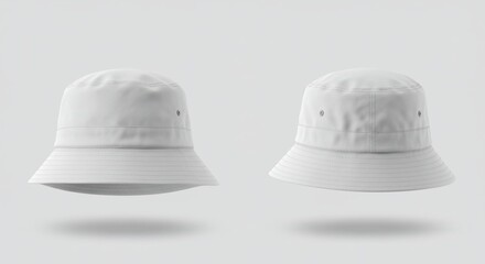 Fototapeta premium Blank White Bucket Hats: Mockup Template