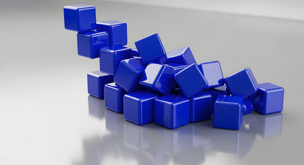 pile of blue 3D cubes and cylinders