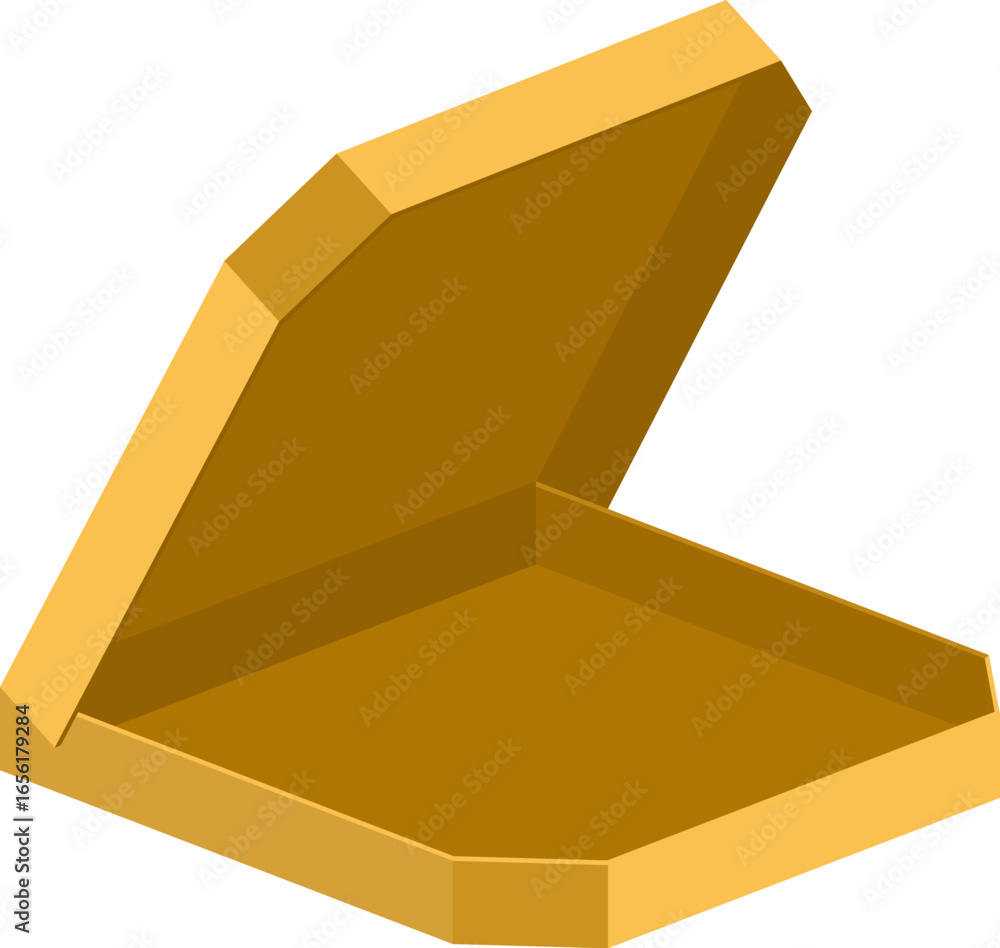 Aufkleber isometric view showcasing an empty, open octagonal pizza box crafted from cardboard, perfectly posit