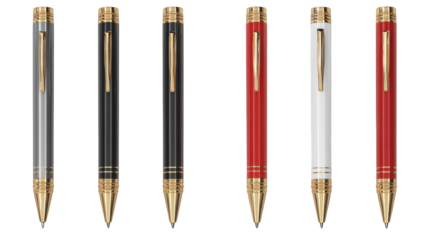 A detailed macro photograph showcasing an eclectic assortment of writing instruments highlighting the diverse textures colors and designs of various ballpoint gel and fountain pens.