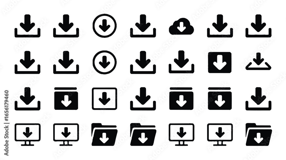 Poster diverse collection of download icons representing data transfer and online resources for web design 