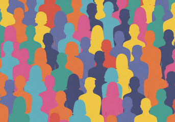 Paper Cutout People Silhouettes Background, Colorful Diversity and Inclusion Concept with Multicultural Crowd for Community, Teamwork, Social Campaigns, HR, Recruitment, Branding, Education, and Mark