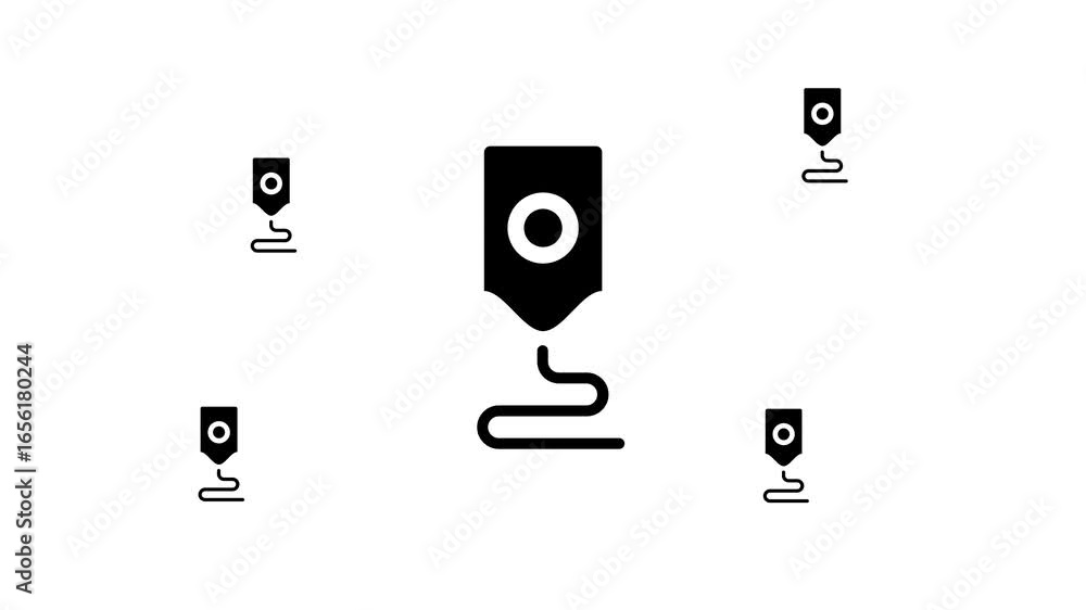 Poster zoom in and out animation the 3d printer symbol. large black symbol in the center and four small sym