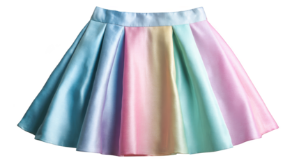 Pastel rainbow pleated skirt on a white background.