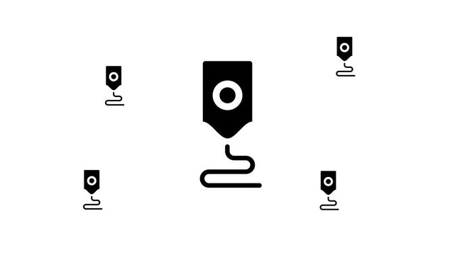 Zoom in and out animation the 3D printer symbol. Large black symbol in the center and four small symbols around. Seamless looped 4k animation on white background