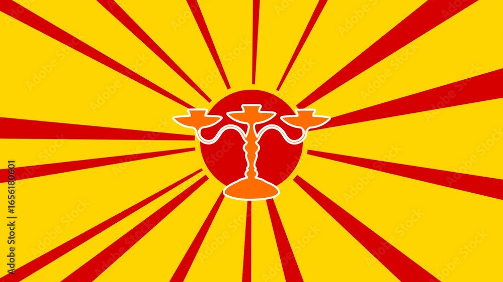 Poster candlestick symbol on the background of animation from moving rays of the sun. large orange symbol i