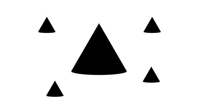 Zoom in and out animation the cone symbol. Large black symbol in the center and four small symbols around. Seamless looped 4k animation on white background