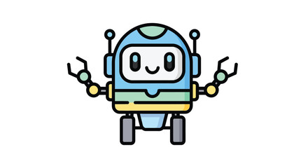 Naklejka premium Cute Little Robot Character Illustration with Friendly Face, Representing AI, Automation, and Future Technology Concepts