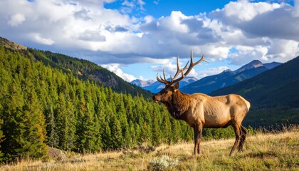 Fototapeta premium Majestic Elk standing in a green field